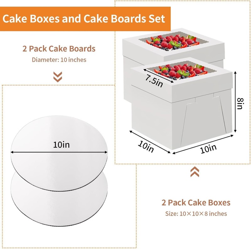 Disposable 10-Inch Cake Boxes, Clear Window - Ideal for Parties & Events gallery