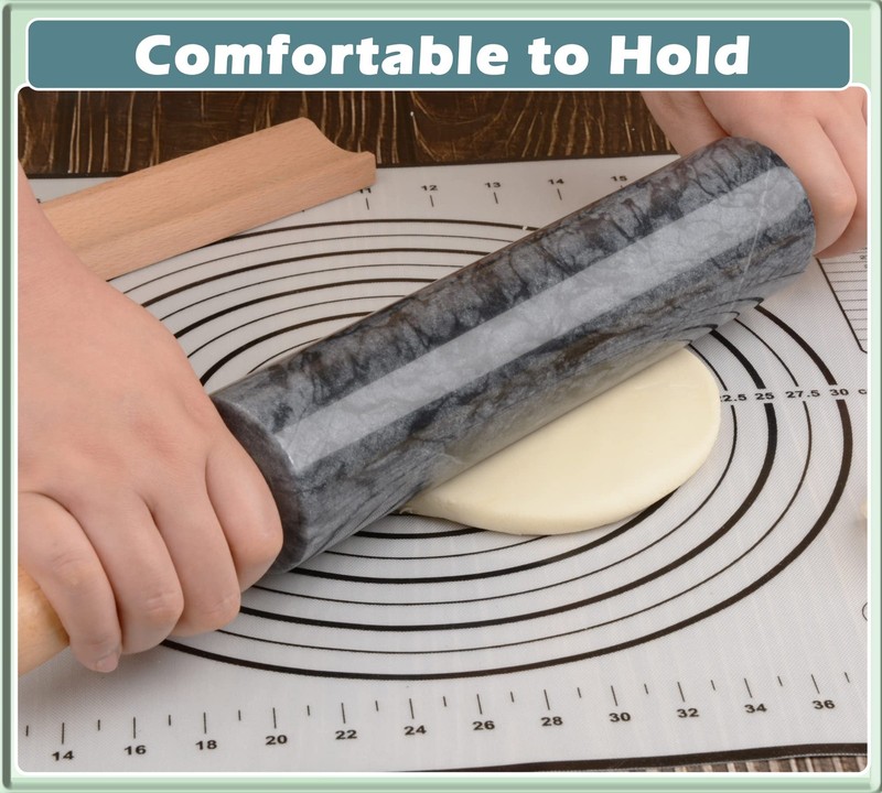 Marble Rolling Pin with Wooden Cradle Thick Handle Set for Baking,18.5 inch P... gallery