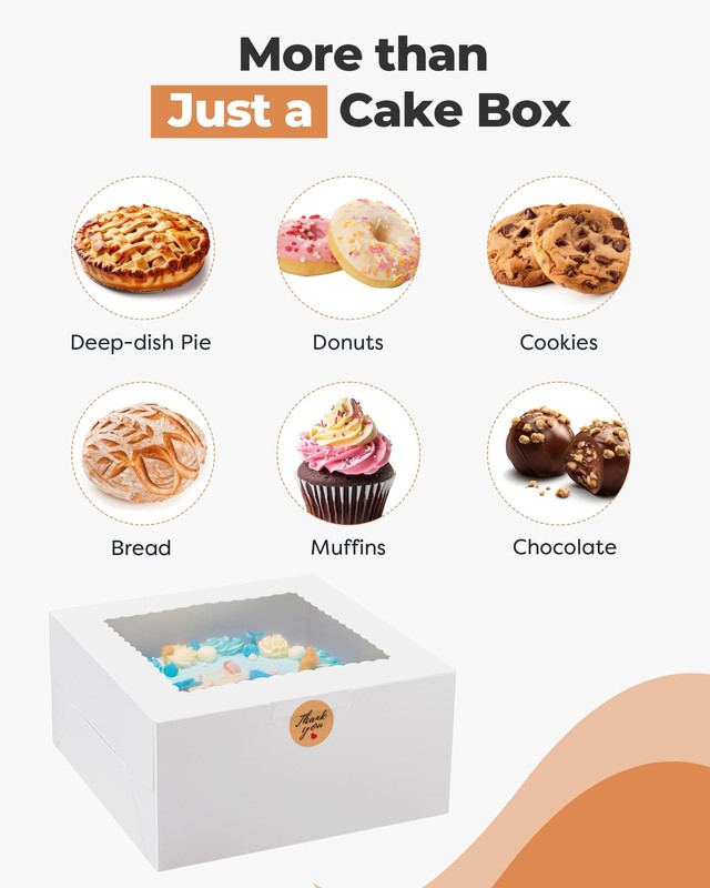 24 Pack Cake Boxes w/ Window for Cakes Chocolates Cookies Dessert, 10x10x5 Inch gallery