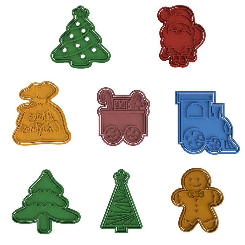 Christmas Cookie Cutter Stamp Fondant Embosser Santa Gingerbread Man Train Gift