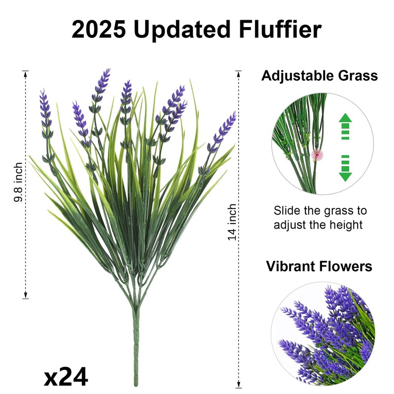 Zinho 24 Bundles Artificial Flowers Outdoor Faux Lavender Flowers Grass Uv gallery