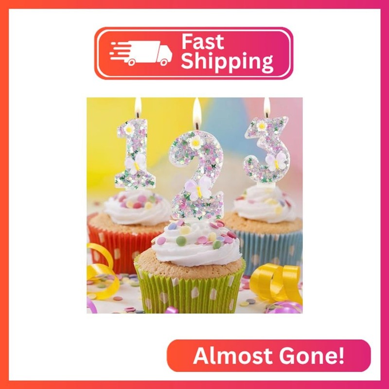 Birthday Candles for Girls, Butterfly 2nd Birthday Party Cake Decorations, Numbe gallery