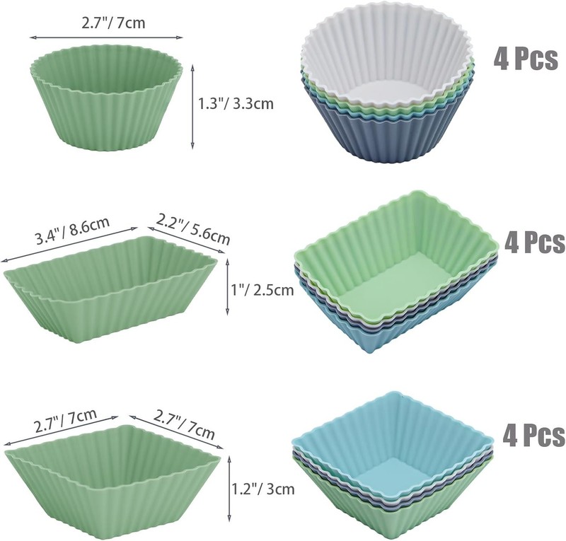12-Pack Silicone Cupcake Liners, Reusable Muffin Cups – Round, Square & Recta... gallery