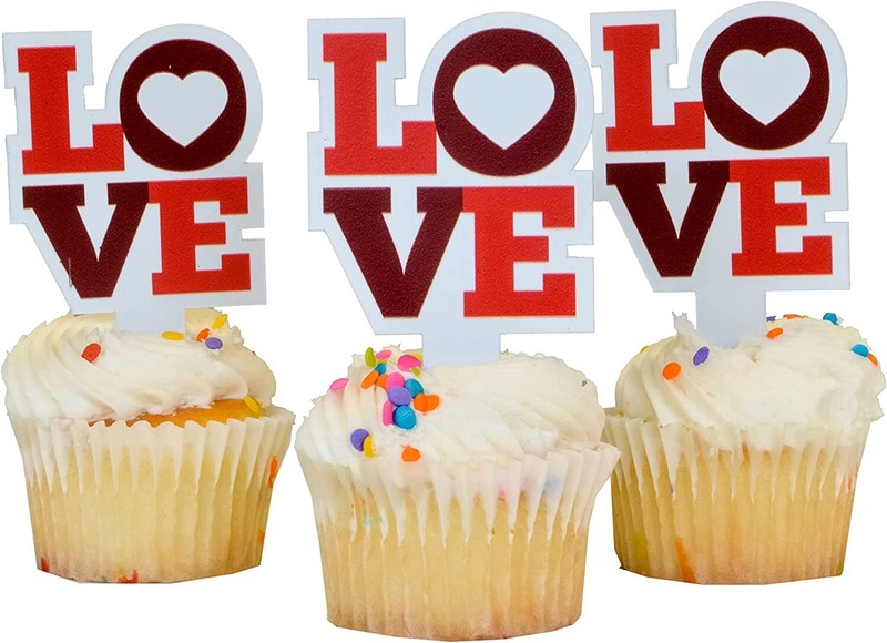 Valentines Cupcake Toppers Set of 100 Love Stacked Plastic Cupcake Picks, 2x4 In gallery