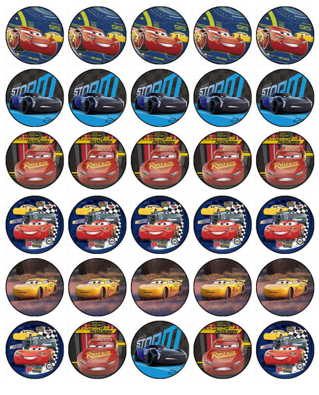 Cars Lightning McQueen Edible Cupcake Toppers Wafer Cake Decorations (4 Designs) gallery