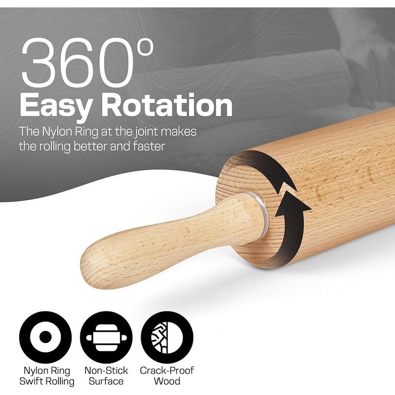 Beech Wood Rolling Pin Ergonomic Handles Smooth Dough Roller Baking Tool gallery