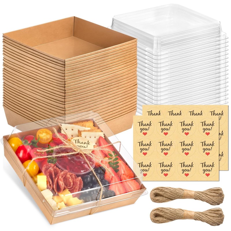 7 x 7 Inches Charcuterie Boxes with Clear Lids, 20 Pack Disposable Large Char…
