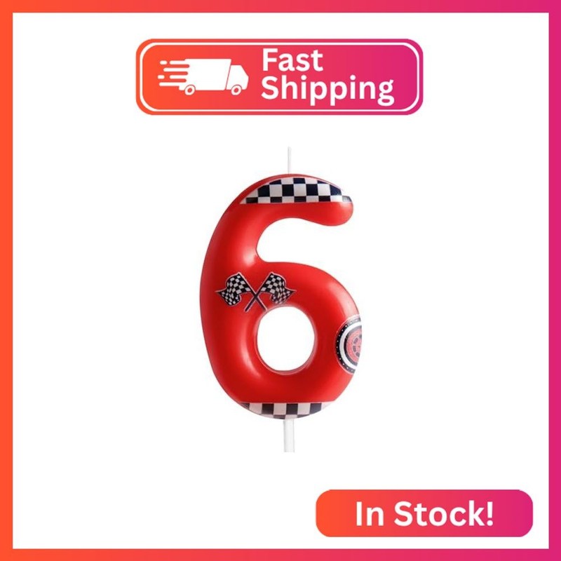 Zi Lan Red Racing Car Birthday Cake Candle Racing Car Themed Birthday Candle, Nu
