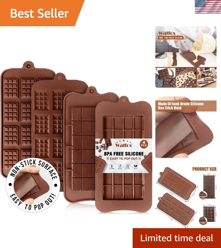 4-Piece Non-Stick Silicone Chocolate Bar Molds – BPA-Free, Multi-Functional
