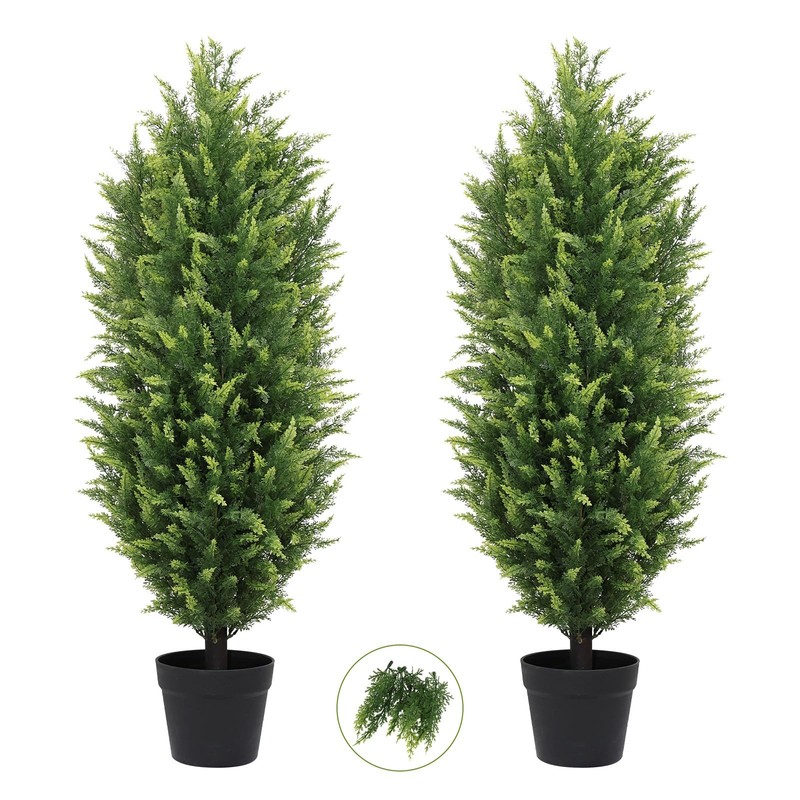 The Bloom Times 3Ft Tall Artificial Cedar Topiary Trees Set Of 2 Uv Resistant