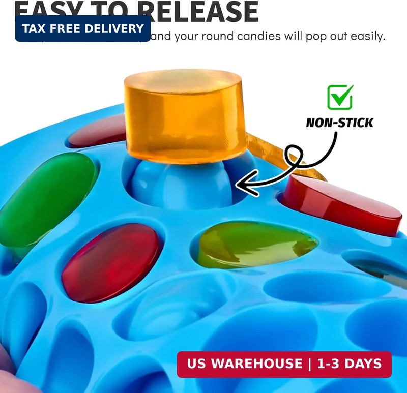 Puyeipt 4 PCS Silicone Gummy Candy Molds, 55 Cavities Non-Stick Round Molds for gallery
