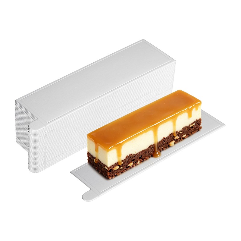 50 Pcs Mini Cake Boards, 5.1 Inch Long Bar Rectangular Mousse Cake Base, Silver