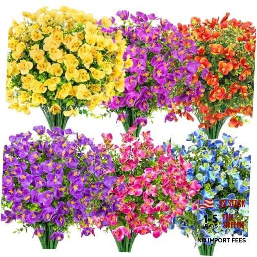 16 Bundles Artificial Flowers for Outdoors Decoration, Fake Pansy Multi Color