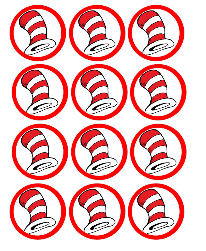 12 Dr. Seuss, Cat in the Hat, edible paper, cupcake cookie toppers CHOOSE SIZE