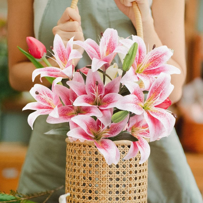SNAIL GARDEN 12 Artifical Lily Flowers with 9 Heads 20 inches, Pink & White gallery