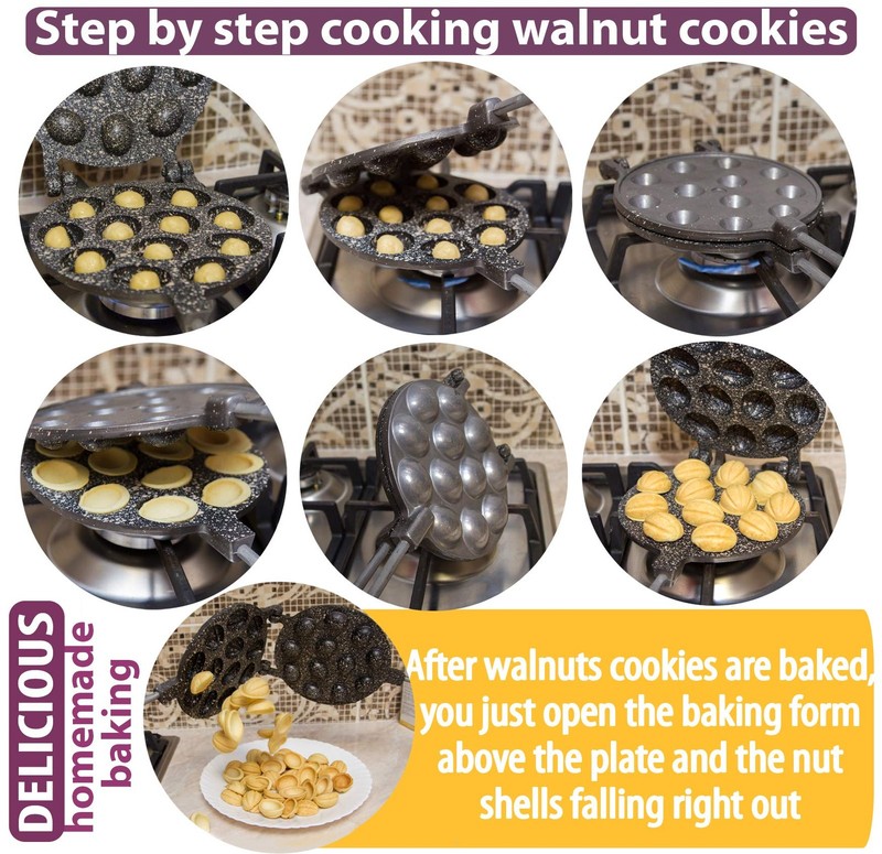 Walnut Cookie Maker 12 halves non-stick coating granite stone Cookies Pastry gallery