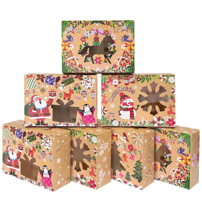 Christmas Wreath Cookie Boxes Window 6x8x2.7 Inch Bakery Pastry 48 Packs