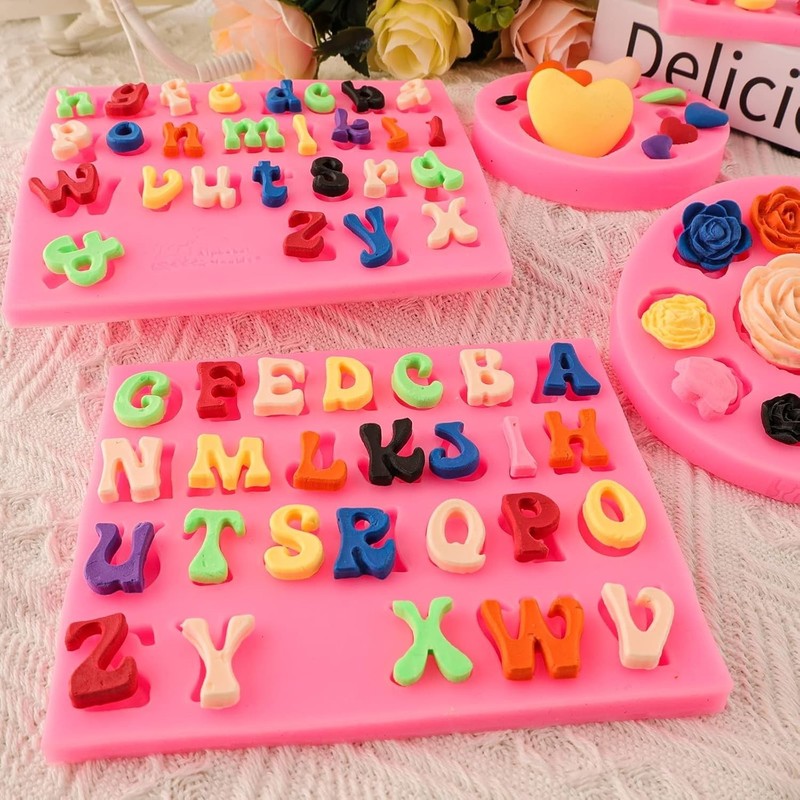 Letter Molds Alphabet Molds 5pcs Letter Number Heart Shape Flower Silicone Mold gallery