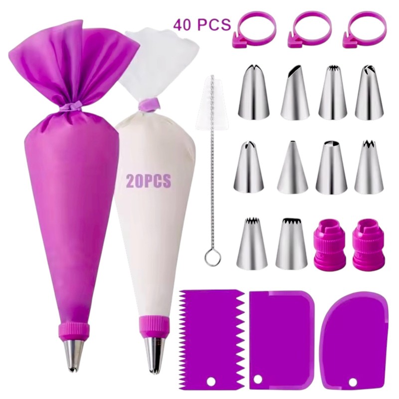 Silicone Piping Bags & Tips Set Reusable Cake Decorating Kit Pastry Baking Tool