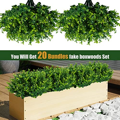 Artificialery Plants Outdoor UV Resistant Fake Plants Boxwood Shrubs 20 Green gallery