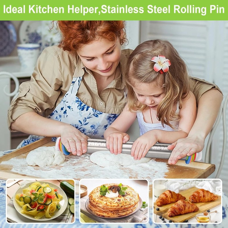 Adjustable Rolling Pin with Thickness Rings for Baking, Stainless Steel Designs gallery