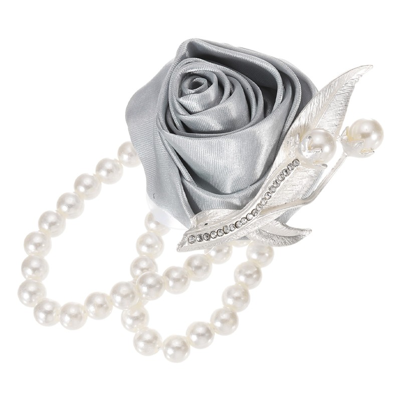 Wrist Corsage Artificial Flower Bracelets, 2.4 x 2.8 Inch Light Grey