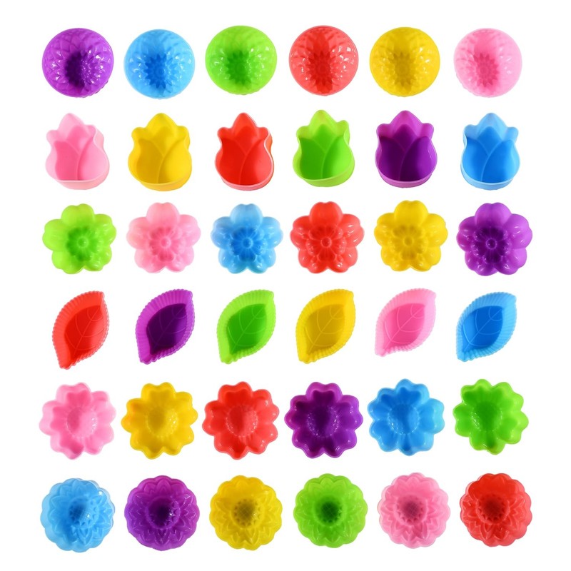 36Pcs Silicone Cupcake Liners, Multi Flower Shapes Baking Cups, 2 Inch Mini S... gallery