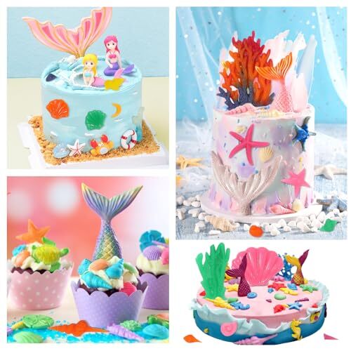 Mermaid Theme Cake Mold, Mermaid, Shell, Seaweed, Coral Silicone Mold Cupcake gallery
