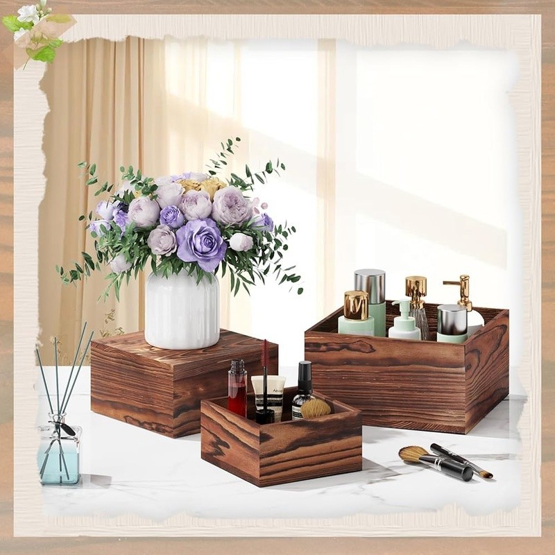 Wooden Buffet Risers Set Catering Display Stands Food Presentation Rustic Pine gallery