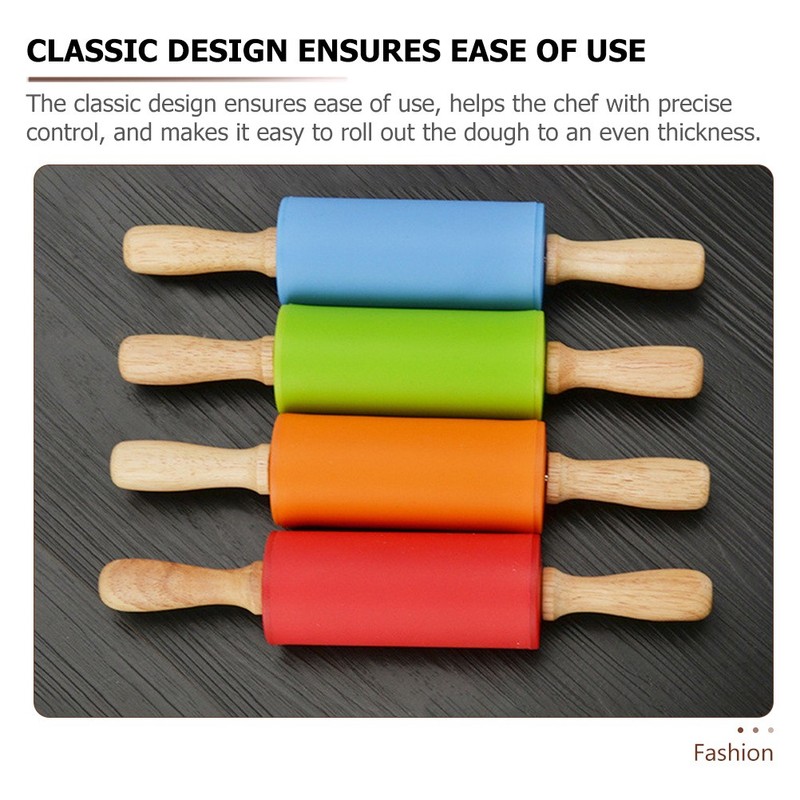 2 Pcs Dough Rolling Pins Silicone Wood Kitchen Rolling Pins for Baking Pizza gallery
