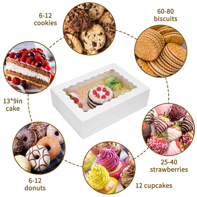 10pcs 14x10x4in Sheet Cake Boxes White Rectangle Bakery Boxes with Window, fo... gallery