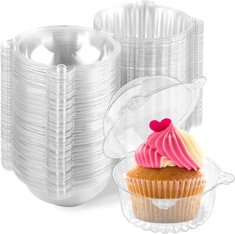 Zezzxu 100-Pack Clear Cupcake Containers with Dome Lids – Single Cupcake Holders