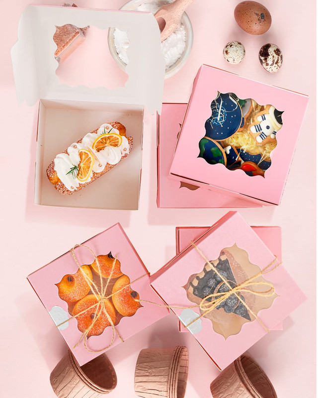 Pink Bakery Box with Window 60packs 6x6x3 Pink Cookie Boxes Pastry Box for Weddi gallery