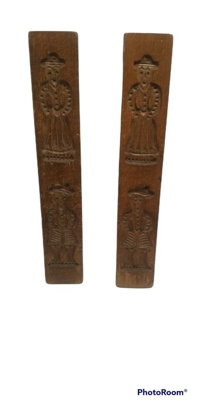Pair of Vintage Carved Wooden Gingerbread Shortbread Cookie Butter Mold Dutch gallery