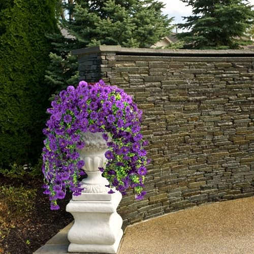 Fake Artificial Hanging Morning Glory Flowers for Outdoor Planters Dark Purple gallery