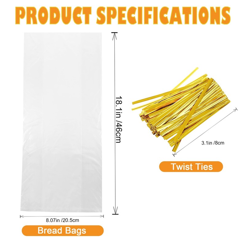 500Pcs Plastic Bread Bags for Homemade Bread and 550 Ties, 18 x 8 x 4 Inch Re... gallery