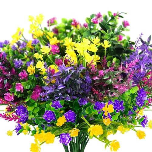 24 Bundles Artificial Fake Flowers Outdoor, 6 Styles UV 24pcs Mixed Color gallery