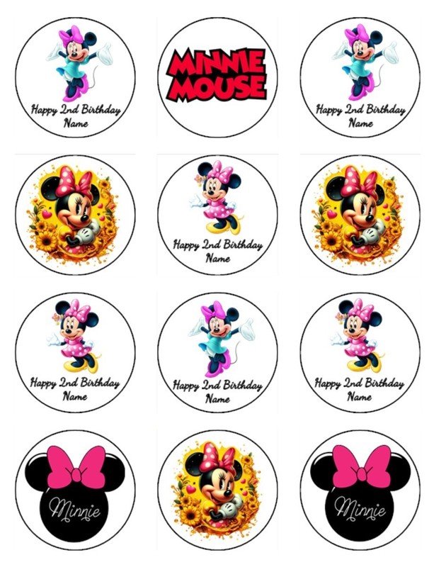 Cute Minnie-Inspired Edible Icing Cupcake Toppers – Birthday Party Decorations
