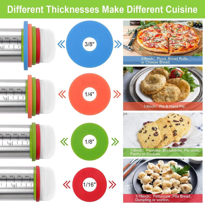 1 PC Adjustable Rolling Pin Stainless Steel with Thickness Rings gallery