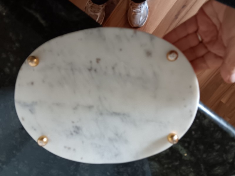Oval Marble Cake/Cheese Plate With Feet & Glass Dome & Gold Metal Handle gallery