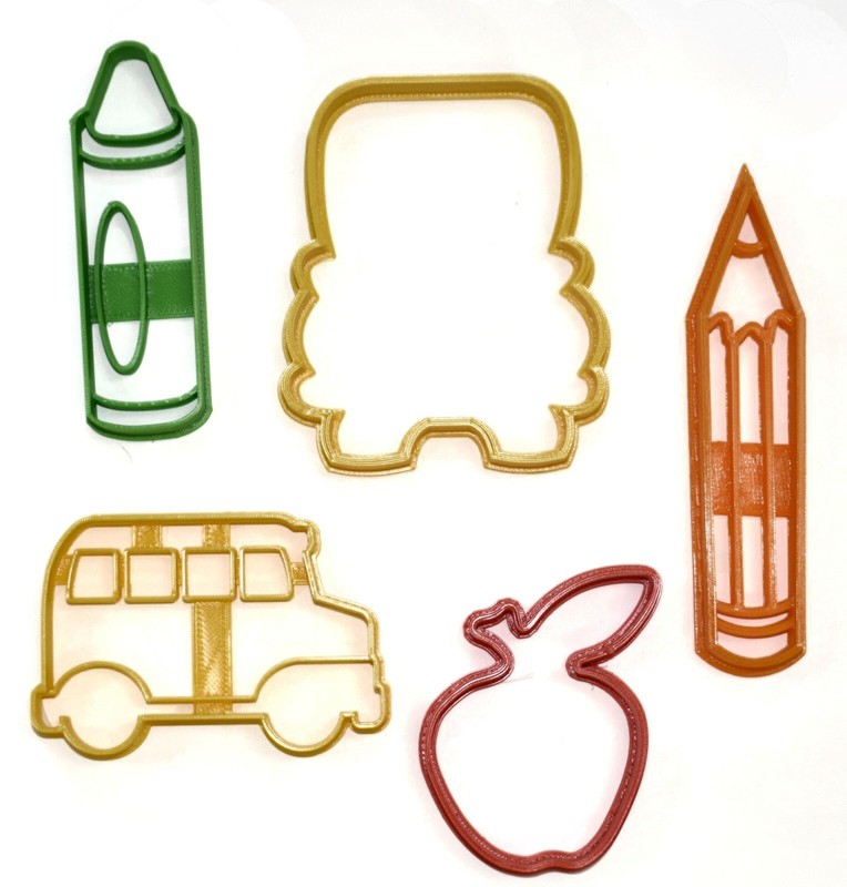 FIRST DAY OF SCHOOL SCHOOL BUS CRAYON PENCIL APPLE SET OF 5 COOKIE CUTTER PR1087
