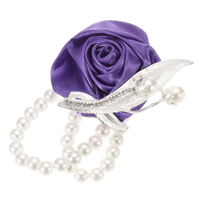 Wrist Corsage Artificial Flower Bracelets, 2.4 x 2.8 Inch Dark Purple