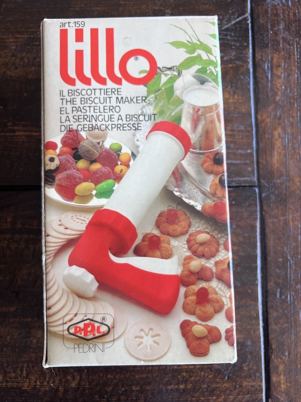 Vtg Lillo PEDRINI The Biscuit Maker Cookie Gun 24 Discs Numbers & Shapes Italy gallery
