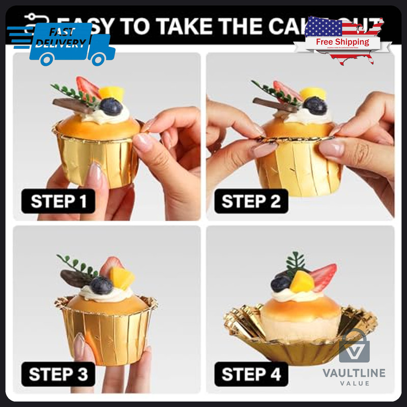 50 Pack EUSOAR Gold Aluminum Foil Cupcake Liners 3.5 Oz Baking Cups gallery