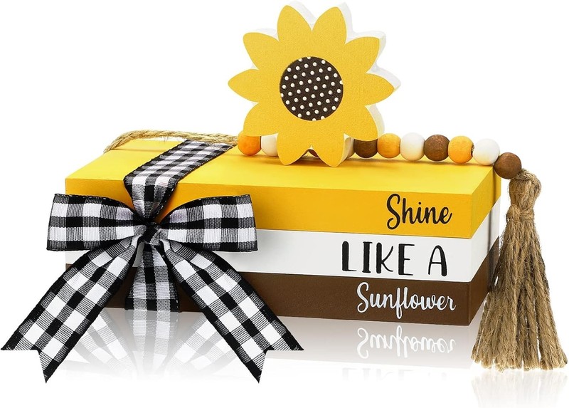 Sunflower Tiered Tray Decor Mini Decorative Books Wood Faux Books with a Truck W