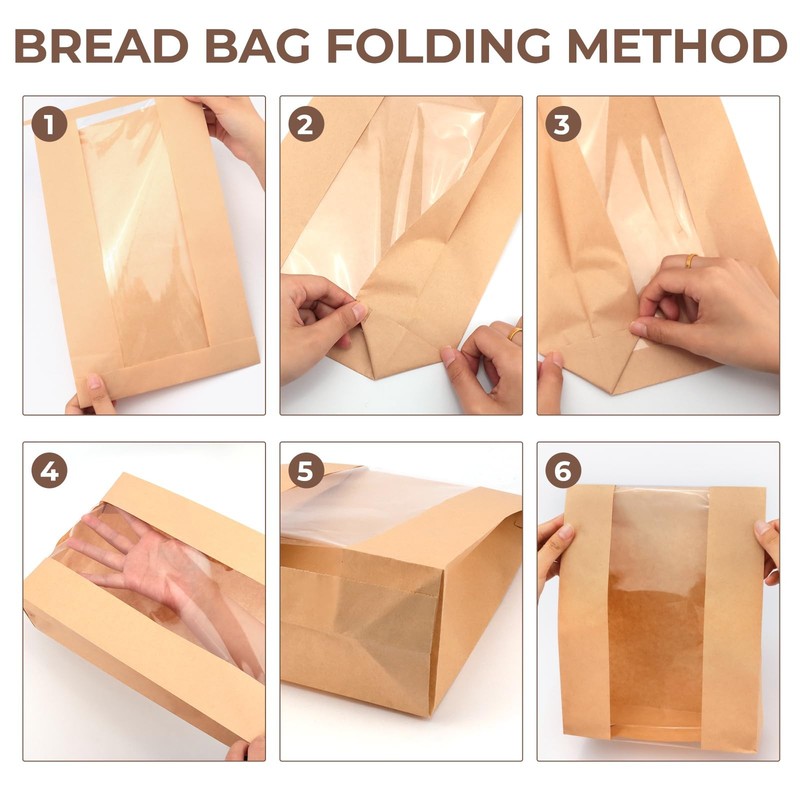 50 Pack Large Kraft Paper Bread Loaf Bag with Clear Front Window,Tin Tie Tab ... gallery