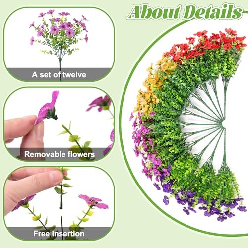 Artificial Faux Hanging Plants Flowers Basket for Purple Deep Purple Red Yellow gallery