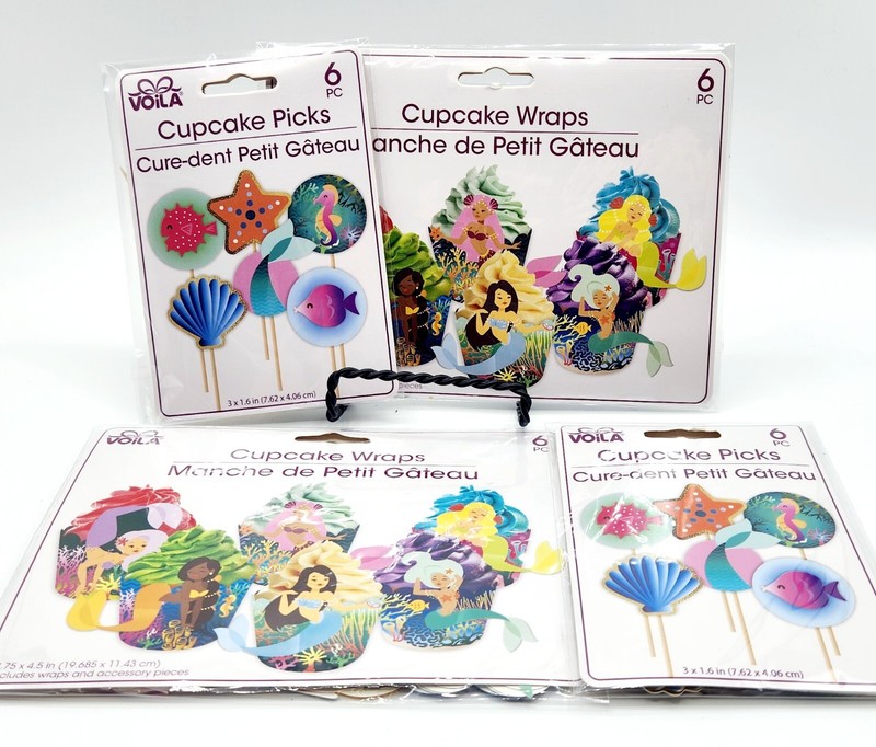 (Lot of 4) MERMAIDS Voila Cupcake Wraps & Picks, Twelve of Each NEW