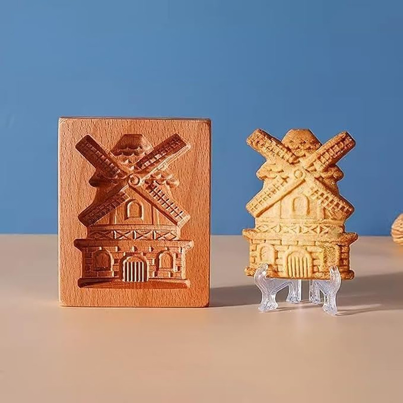 Wooden Cookie Molds,Windmill Cookie Mold,Biscuit Mould Beechwood Reusable Washab