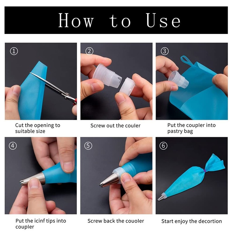 Piping Bags and Tips Set, 100Pcs 12 Inch 12 with Tips, Transparent gallery